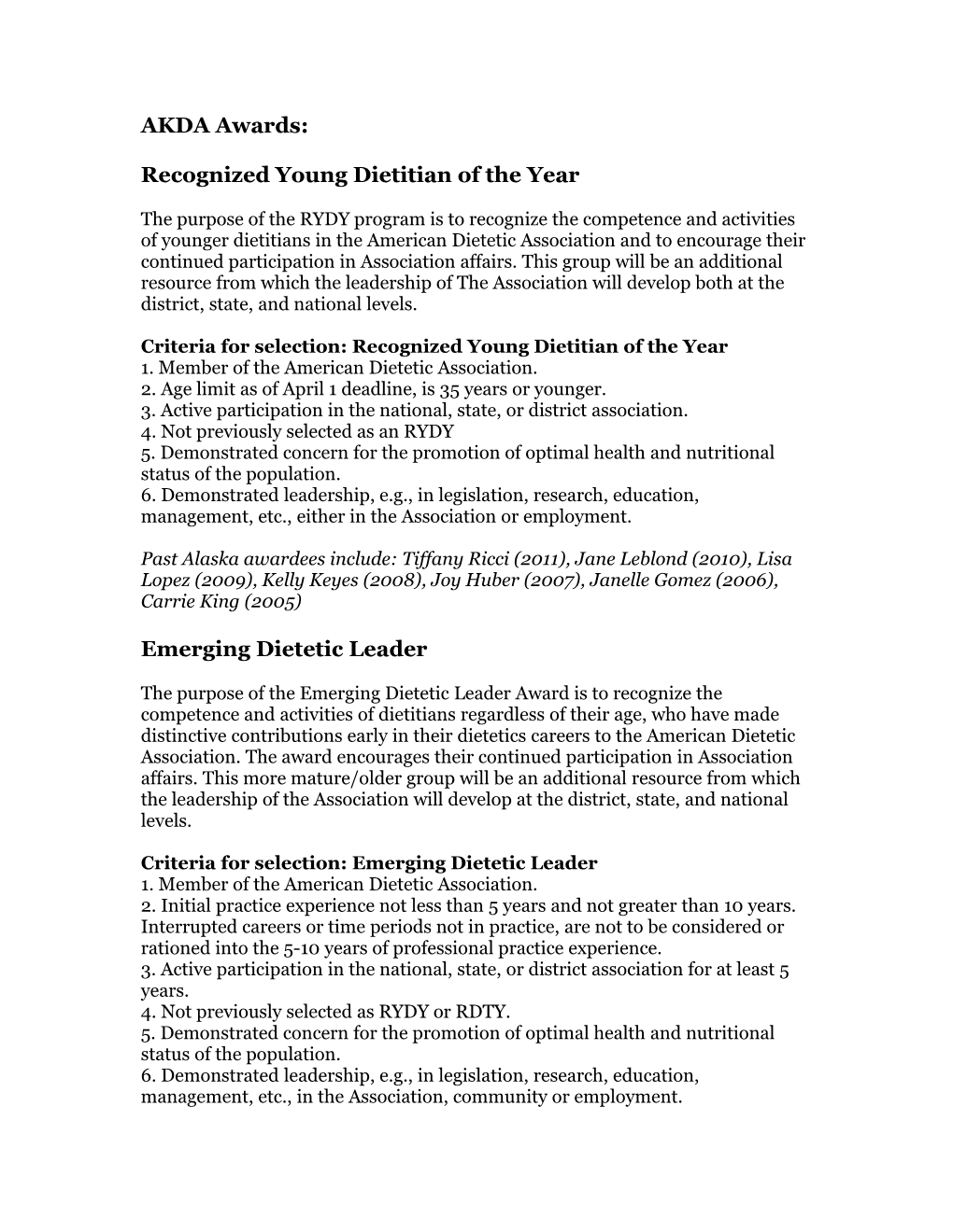 Recognized Young Dietitian of the Year