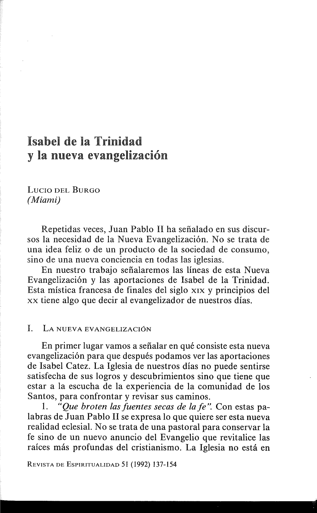 Isabel De La Trinidad Y La Nueva Evangelización