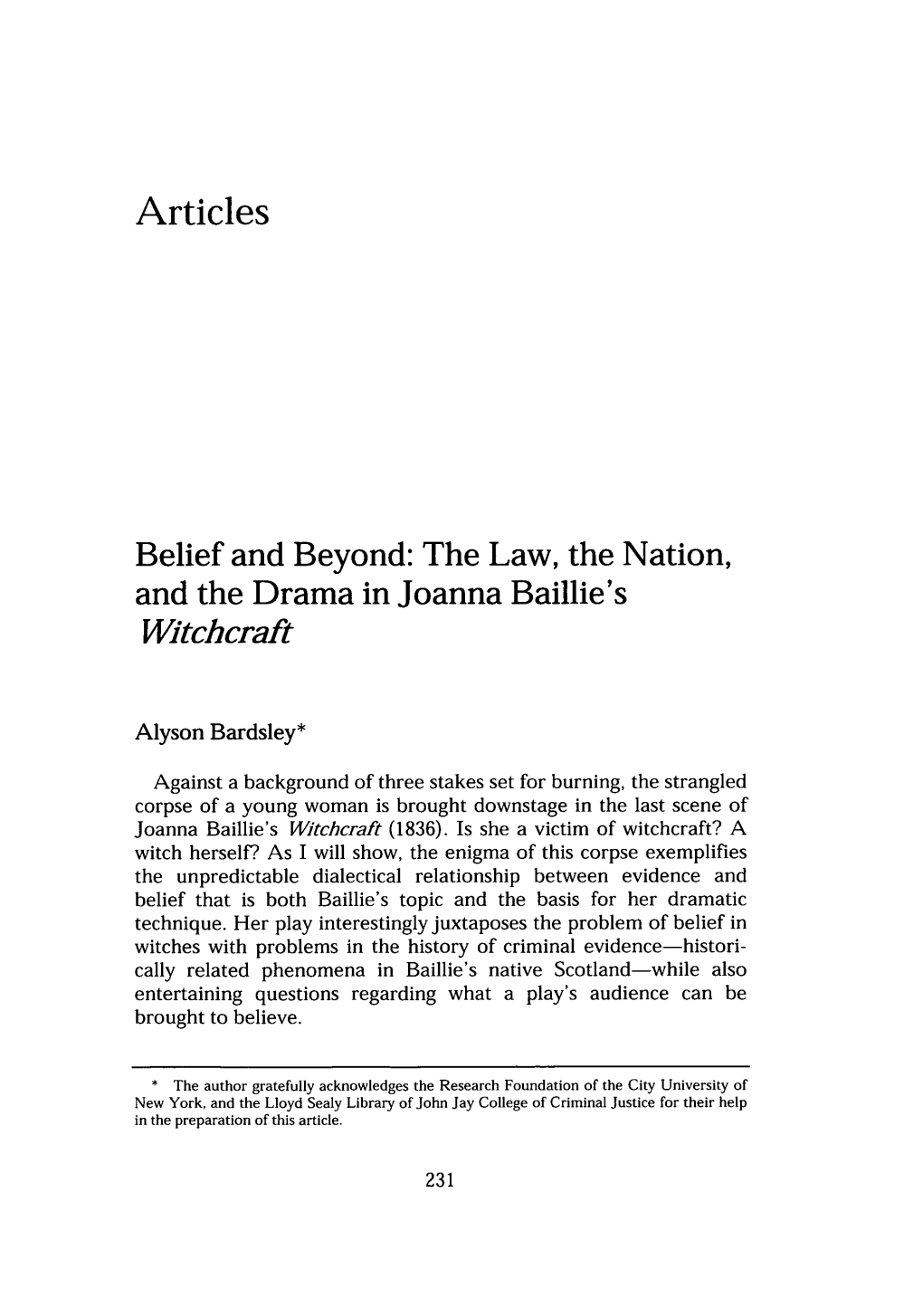 The Law, the Nation, and the Drama in Joanna Baillie's Witchcraft