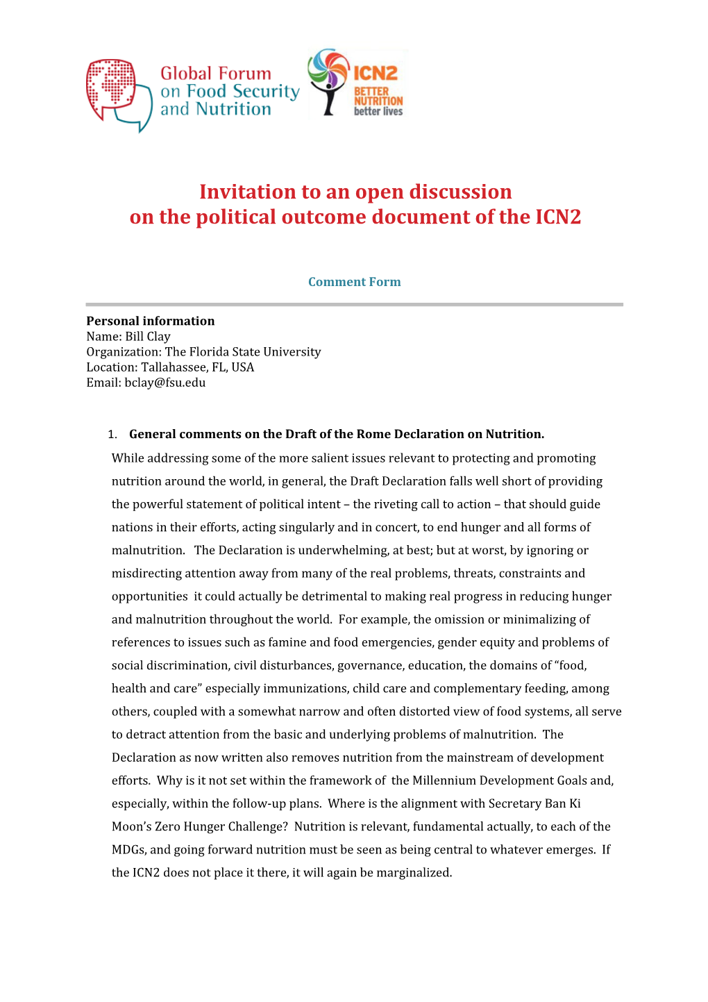 On the Political Outcome Document of the ICN2