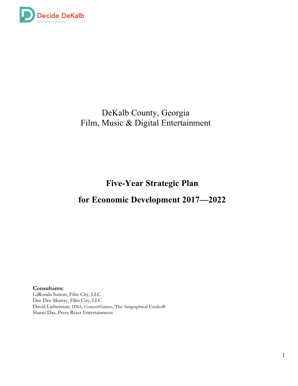 Dekalb County, Georgia Film, Music & Digital Entertainment Five-Year