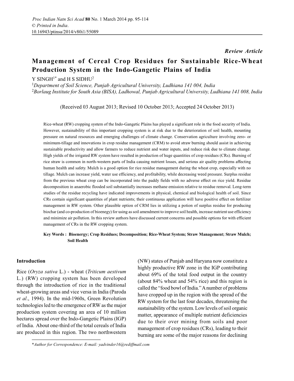 Management of Cereal Crop Residues for Sustainable Rice