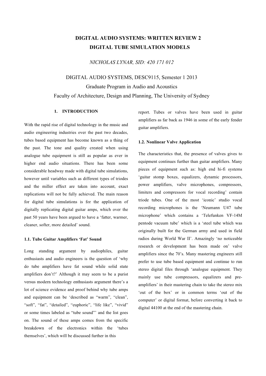 Written Review 2 Digital Tube Simulation Models Nicholas