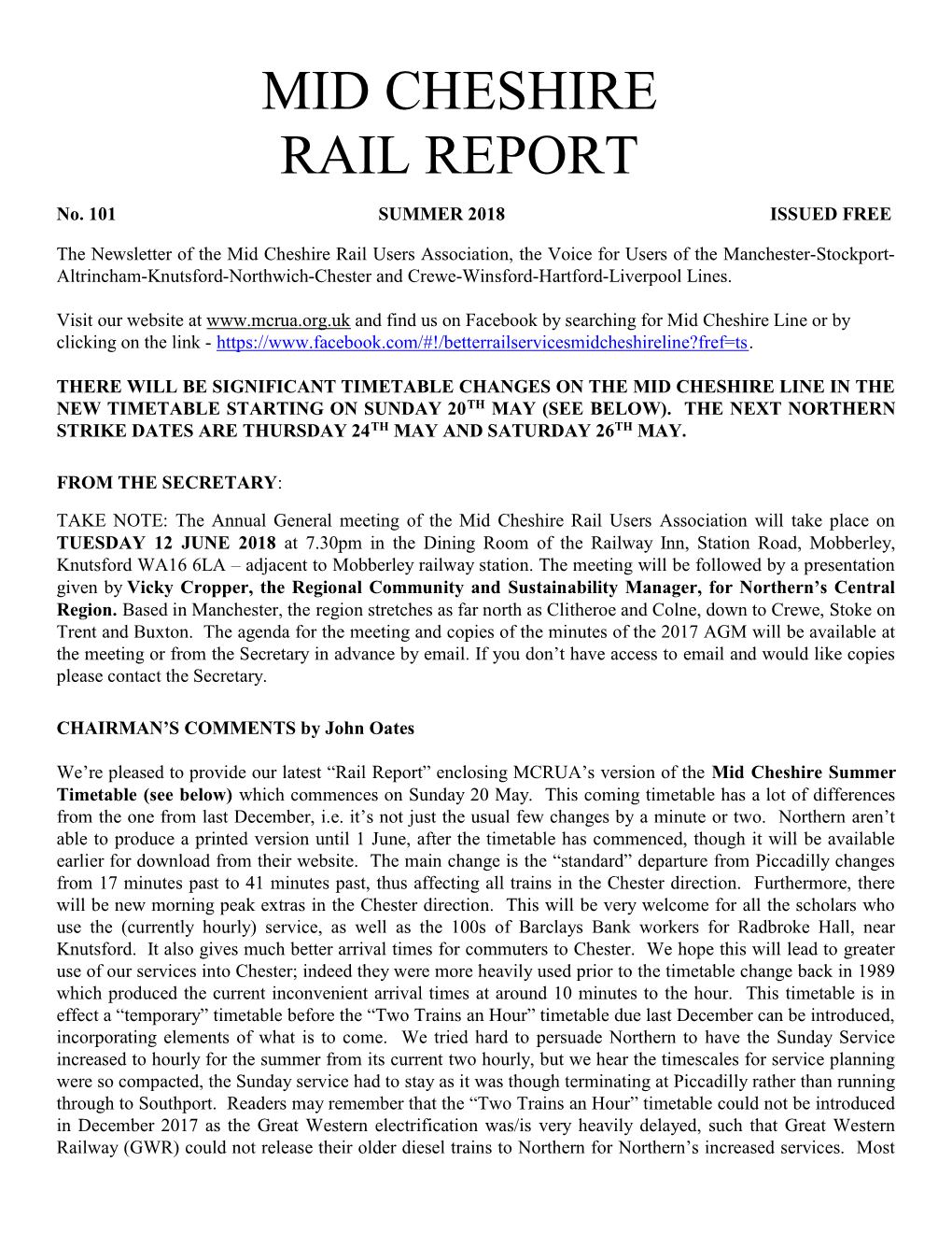 Mid Cheshire Rail Report Edition