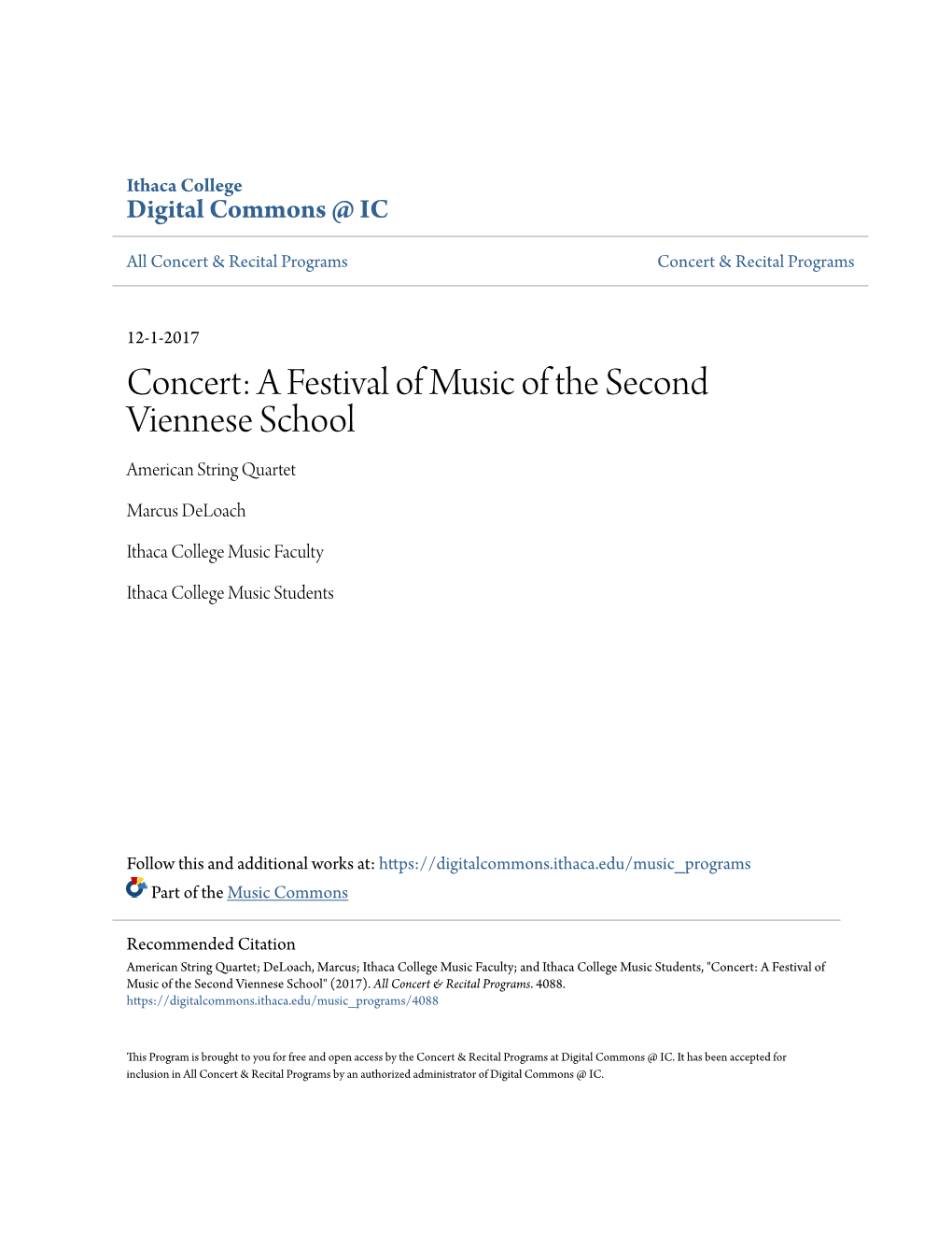 A Festival of Music of the Second Viennese School American String Quartet