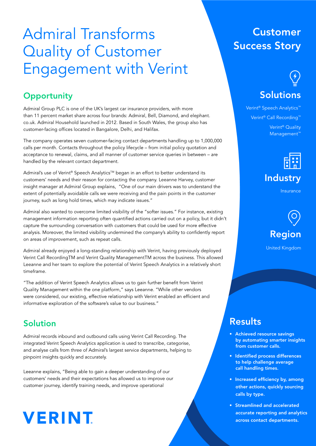Admiral Transforms Quality of Customer Engagement with Verint