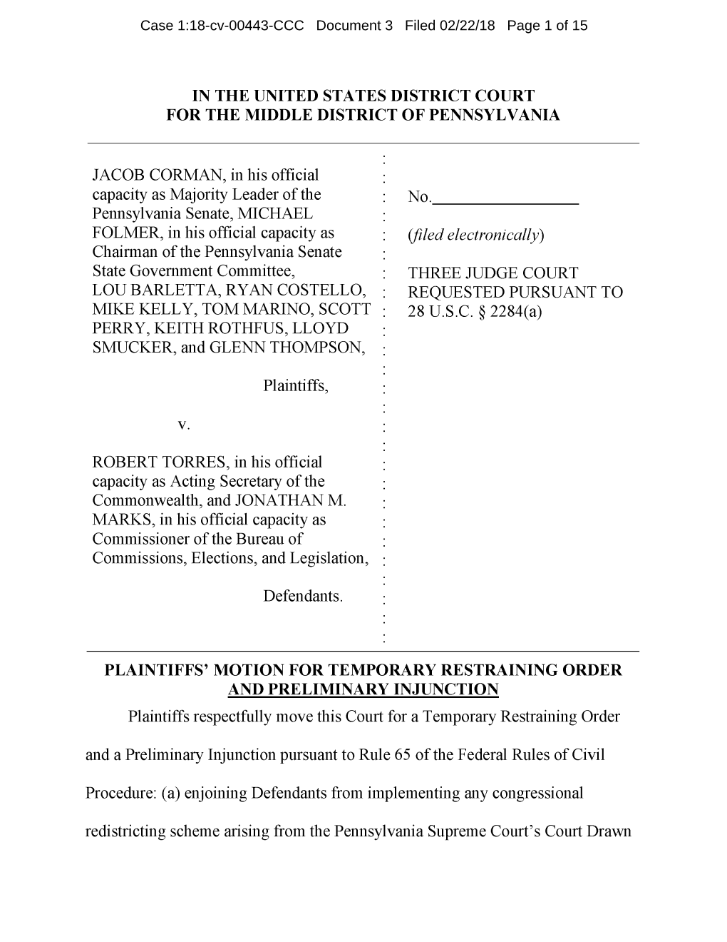 Plaintiffs Motion for Temporary Restraining Order and Preliminary