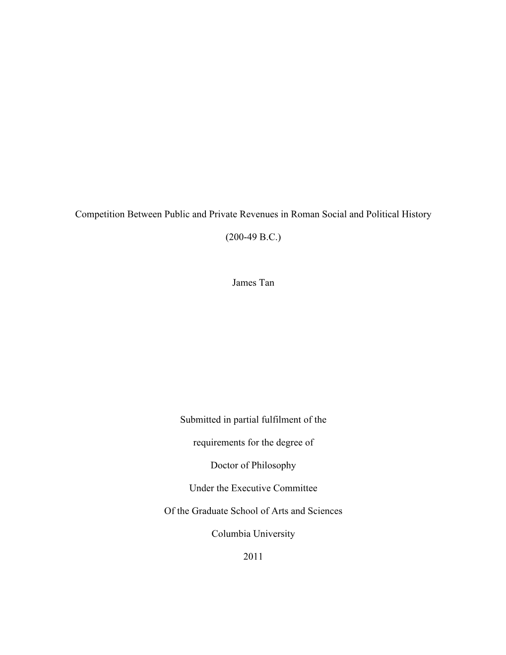 Competition Between Public and Private Revenues in Roman Social and Political History