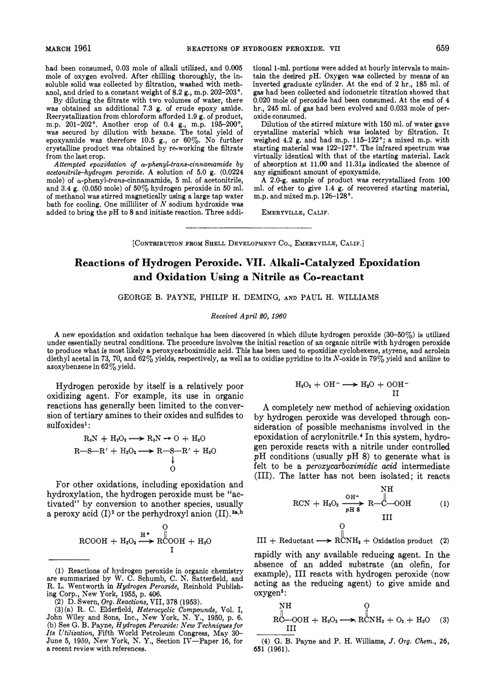 Reactions of Hydrogen Peroxide. VII. Alkali-Catalyzed Epoxidation and Oxidation Using a Nitrile As Co-Reactant