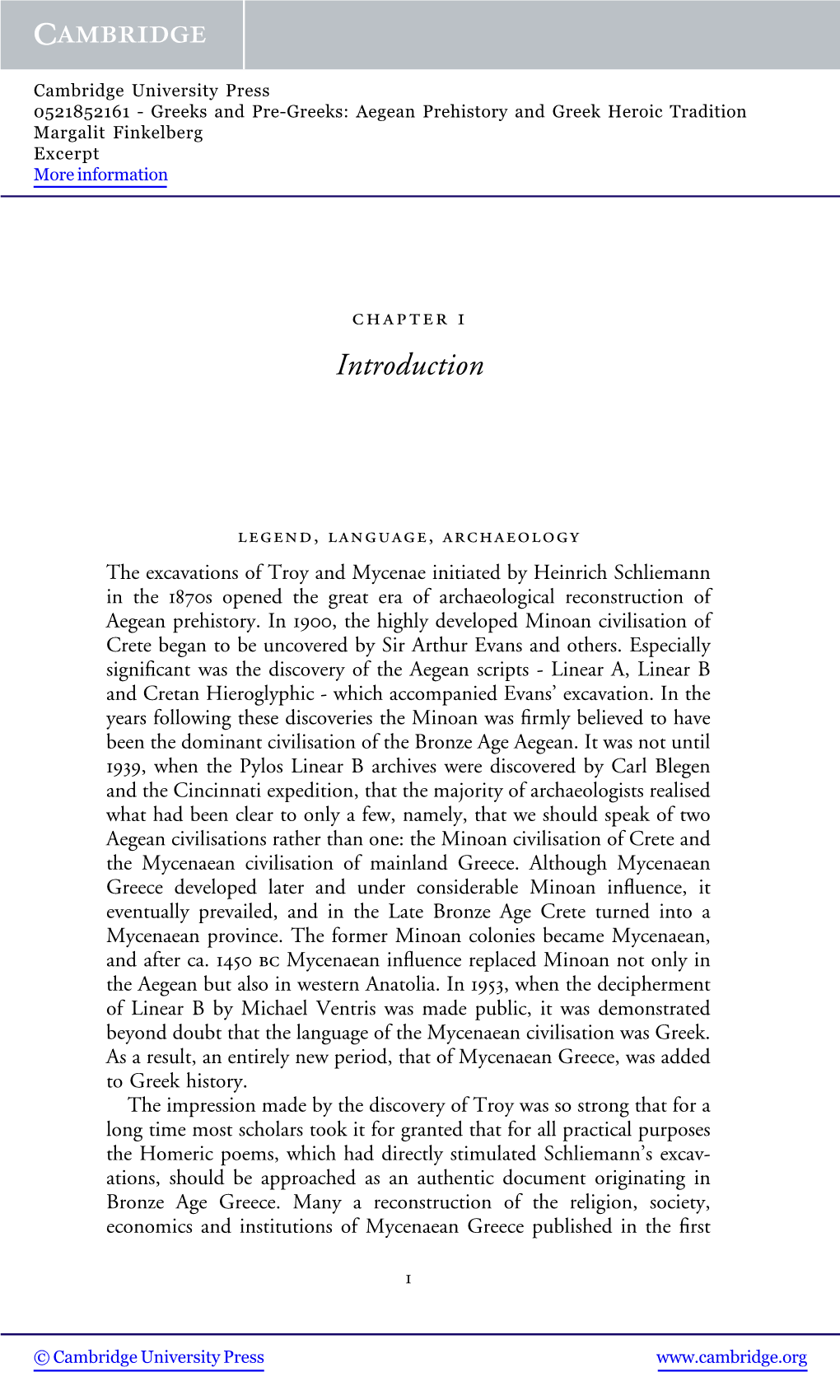 Aegean Prehistory and Greek Heroic Tradition Margalit Finkelberg Excerpt More Information