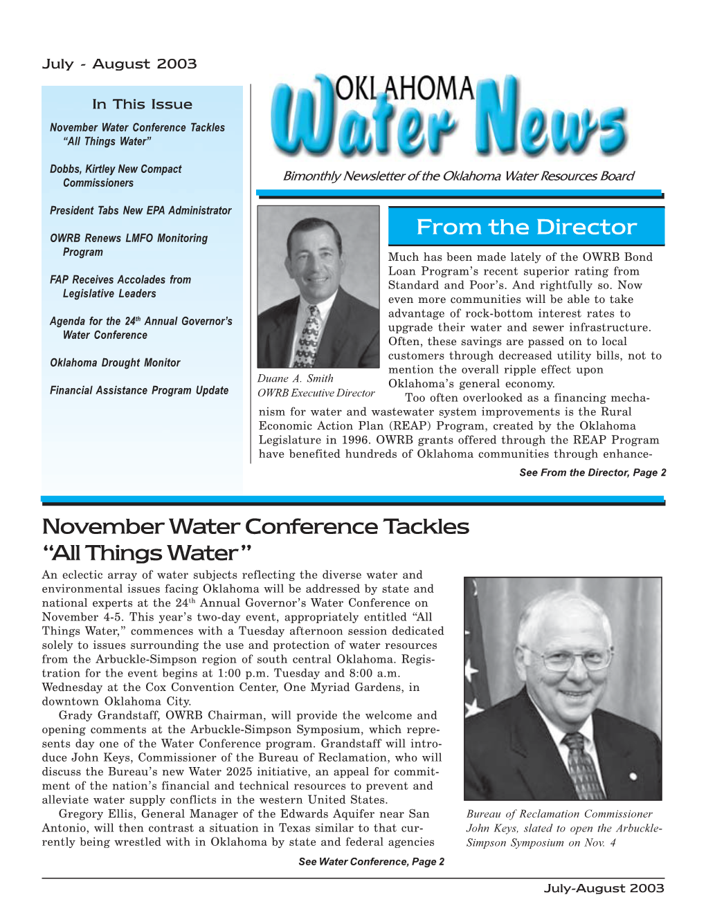 Oklahoma Water News -- July-August 2003