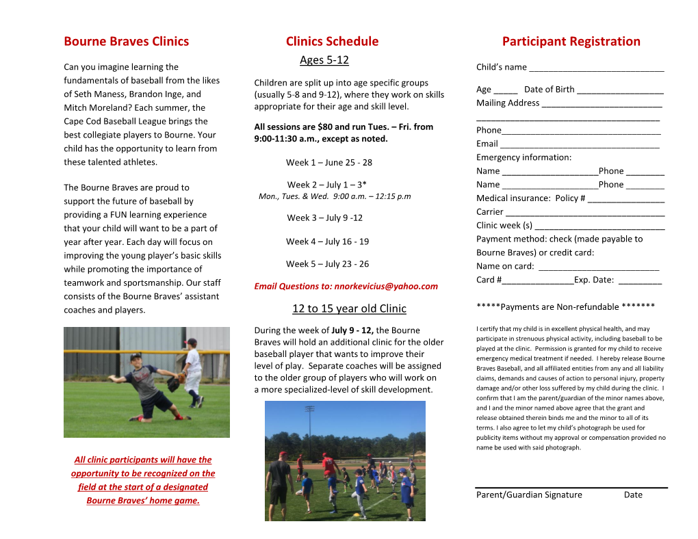 Bourne Braves Clinics Clinics Schedule Participant Registration