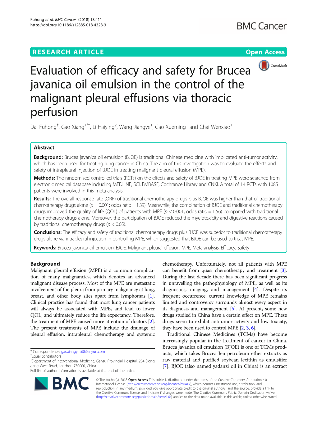 Evaluation of Efficacy and Safety for Brucea Javanica Oil Emulsion in The