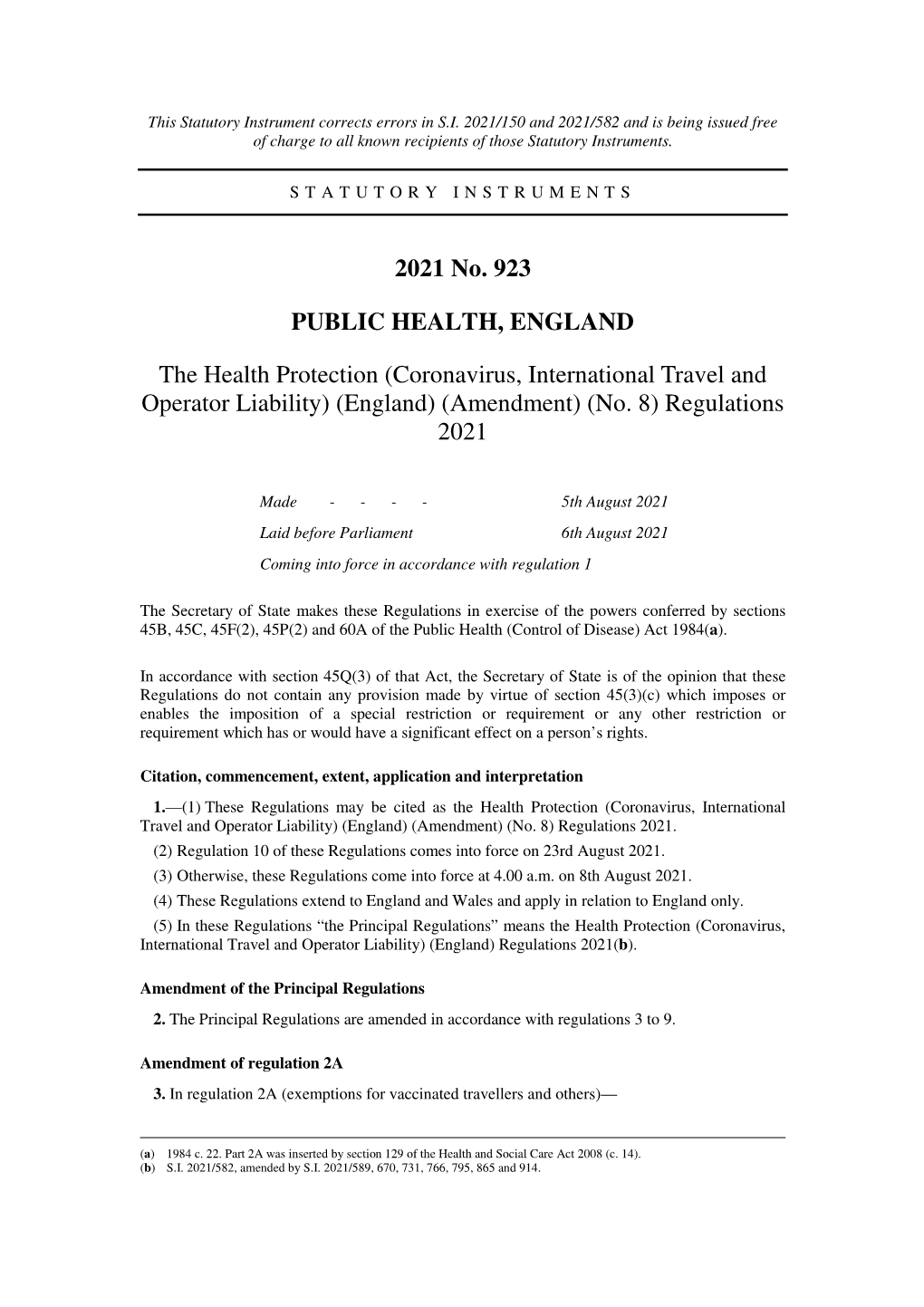 (England) (Amendment) (No. 8) Regulations 2021