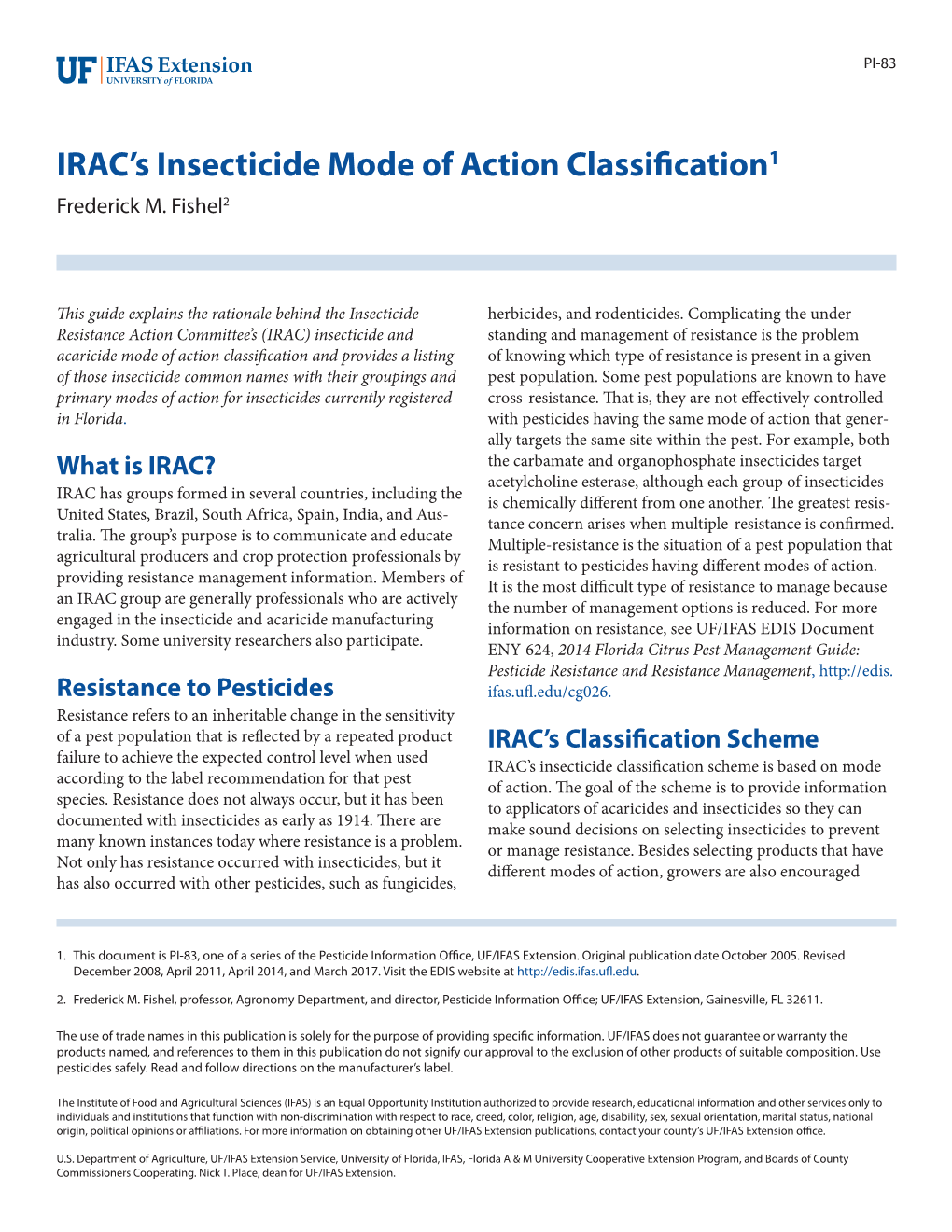 IRAC's Insecticide Mode of Action Classification