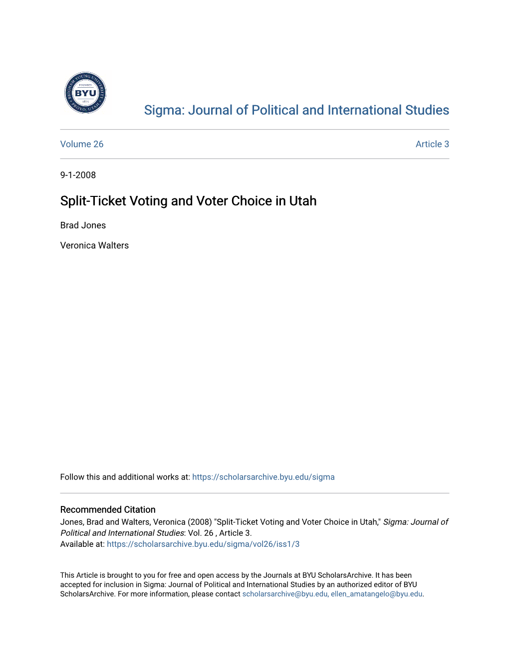 Split-Ticket Voting and Voter Choice in Utah