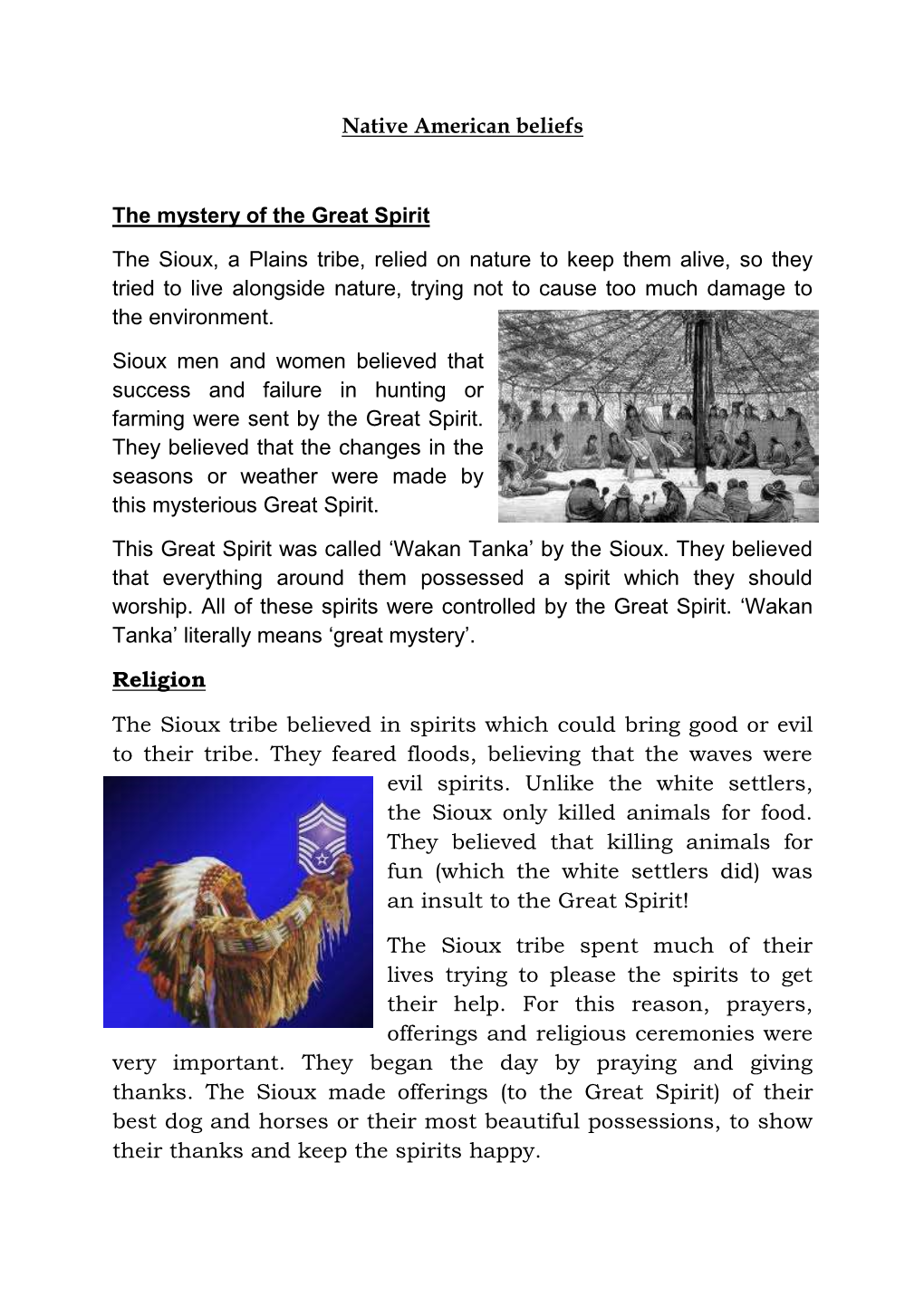 Native American Beliefs the Mystery of the Great Spirit the Sioux, A