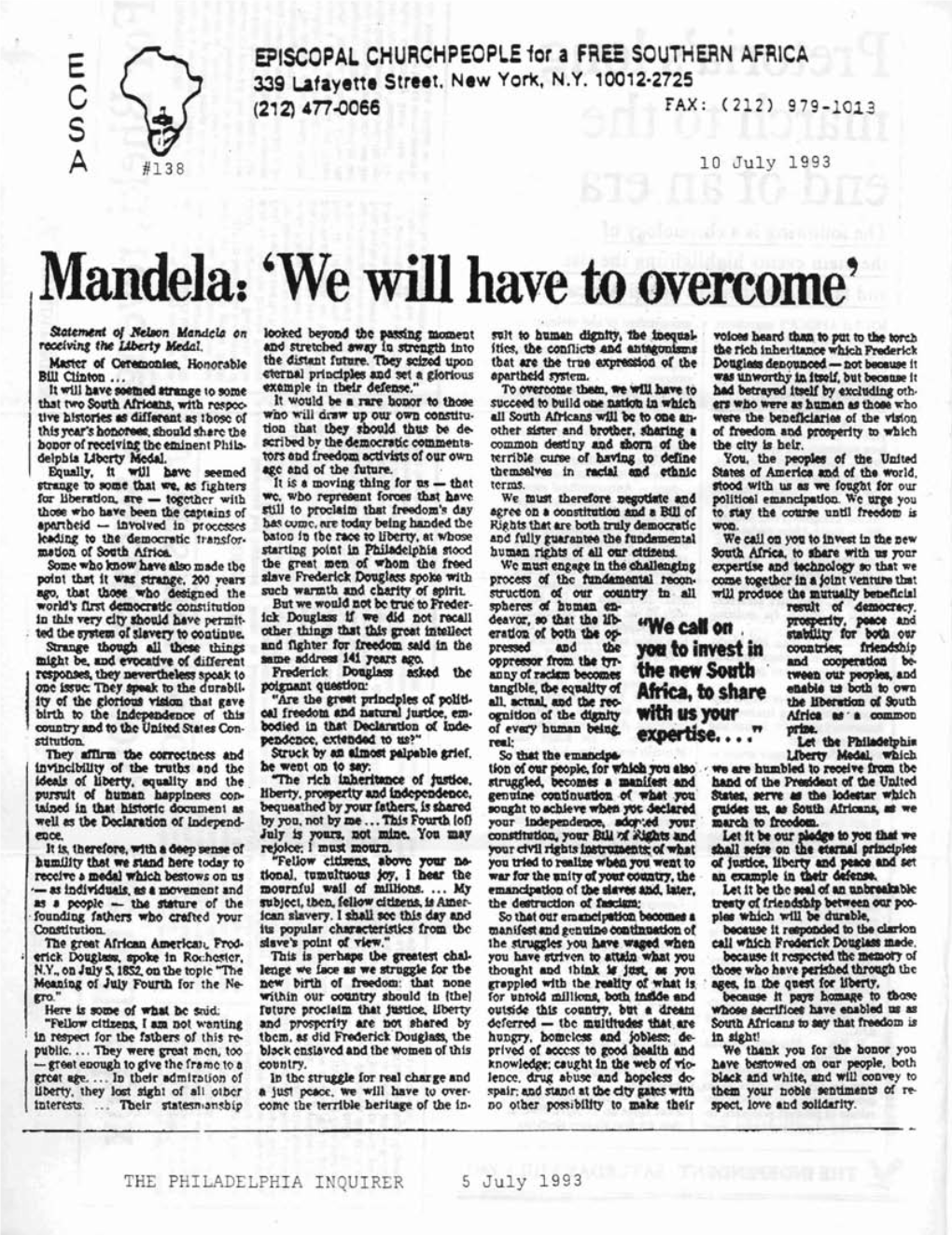 Mandela: 'We Will Have to Overcome' ~ 0/ L'fdion Ldaftdt14 on Jooktd Bey~ the Pissld2 Mom~T Rece{Vitll the Ukrt1 Med41