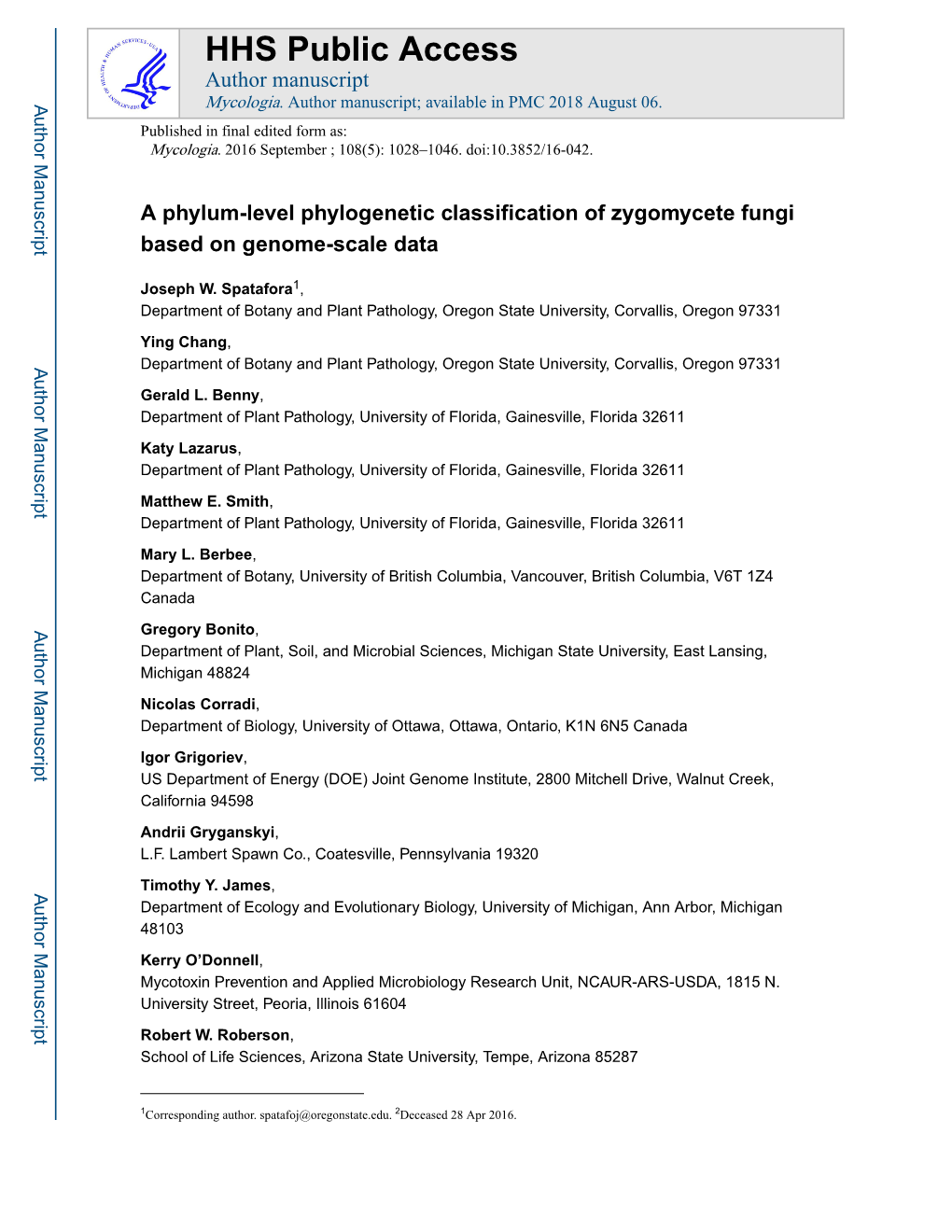 A Phylum-Level Phylogenetic Classification of Zygomycete Fungi Based on Genome-Scale Data