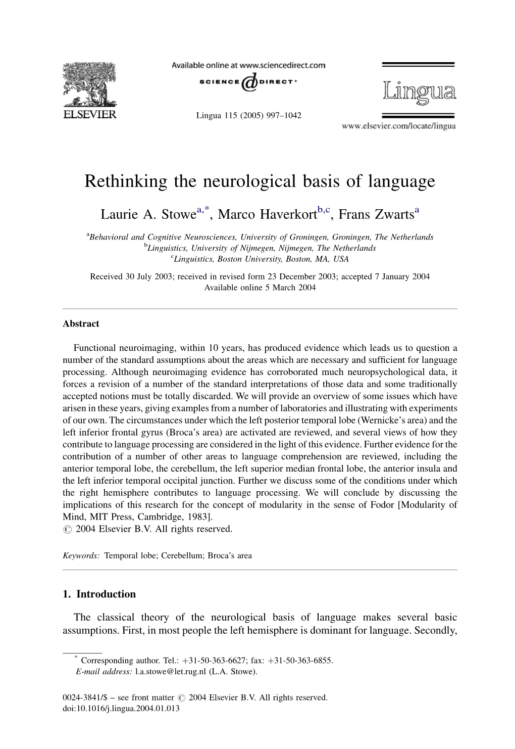 Rethinking the Neurological Basis of Language
