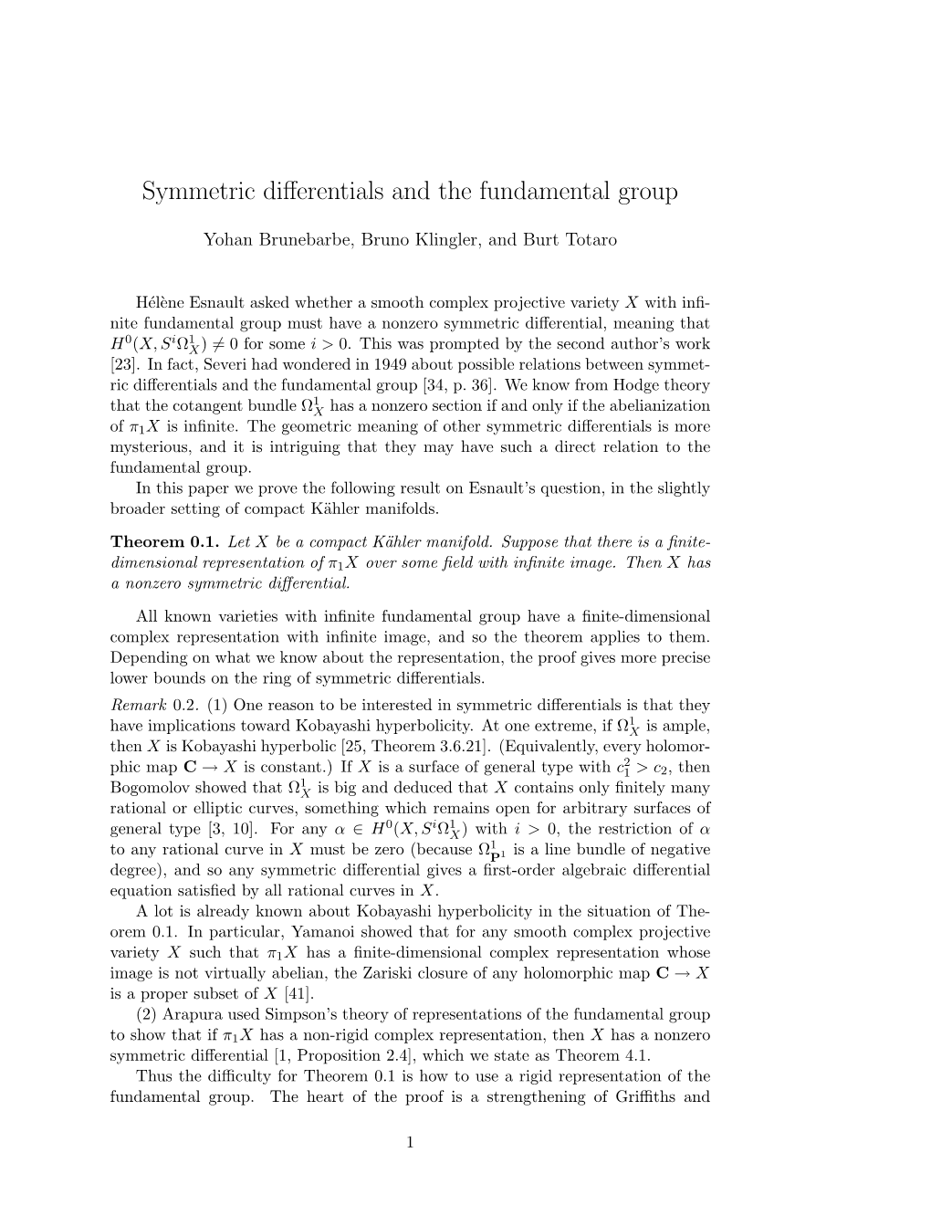 Symmetric Differentials and the Fundamental Group
