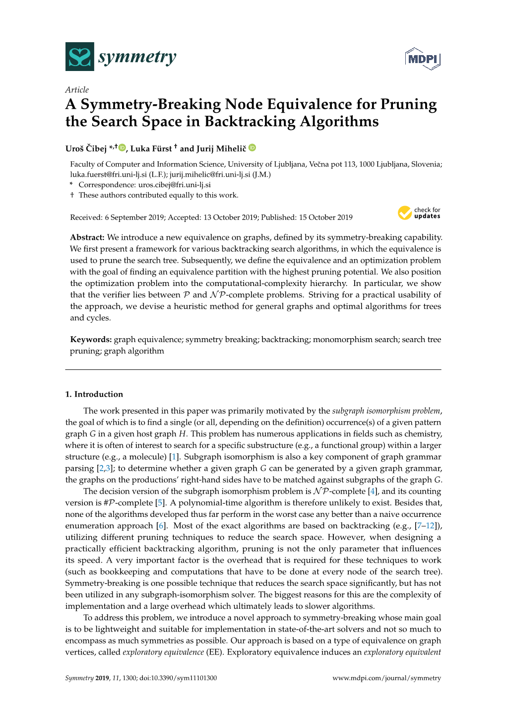A Symmetry-Breaking Node Equivalence for Pruning the Search Space in Backtracking Algorithms