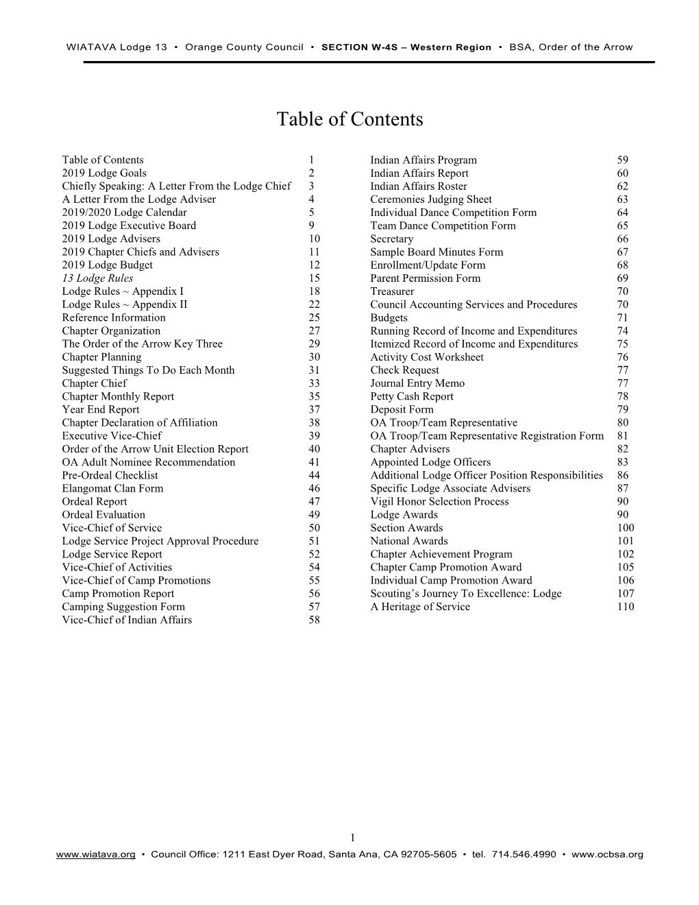 Table of Contents