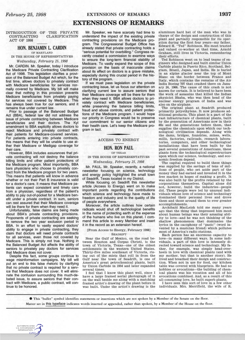 Extensions of Remarks 1937 Extensions of Remarks