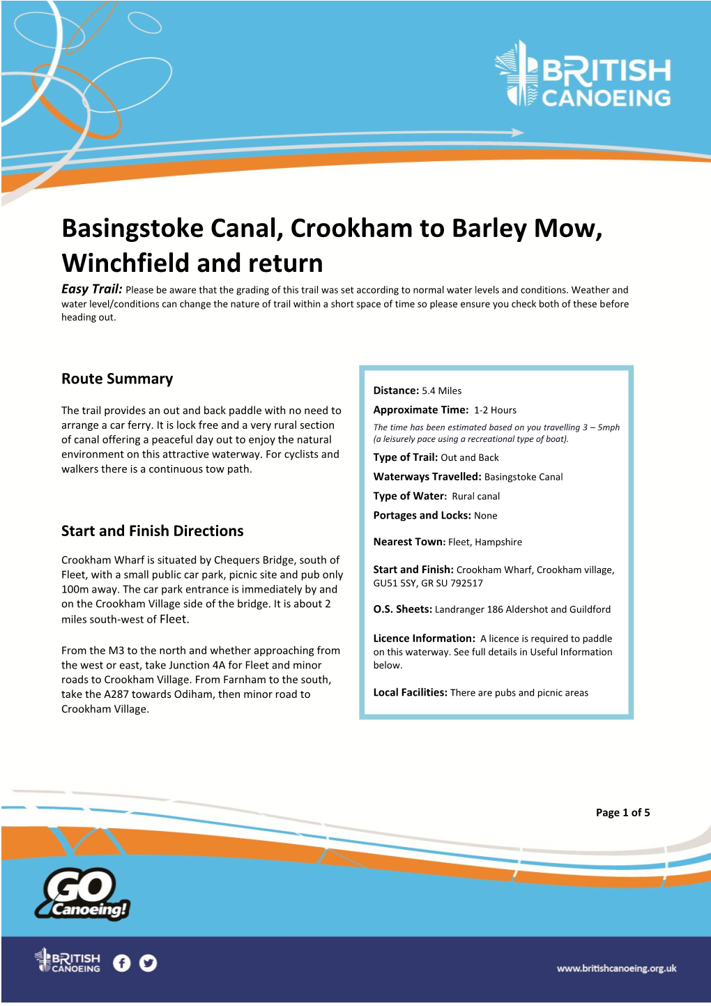 Basingstoke Canal, Crookham to Barley Mow, Winchfield and Return
