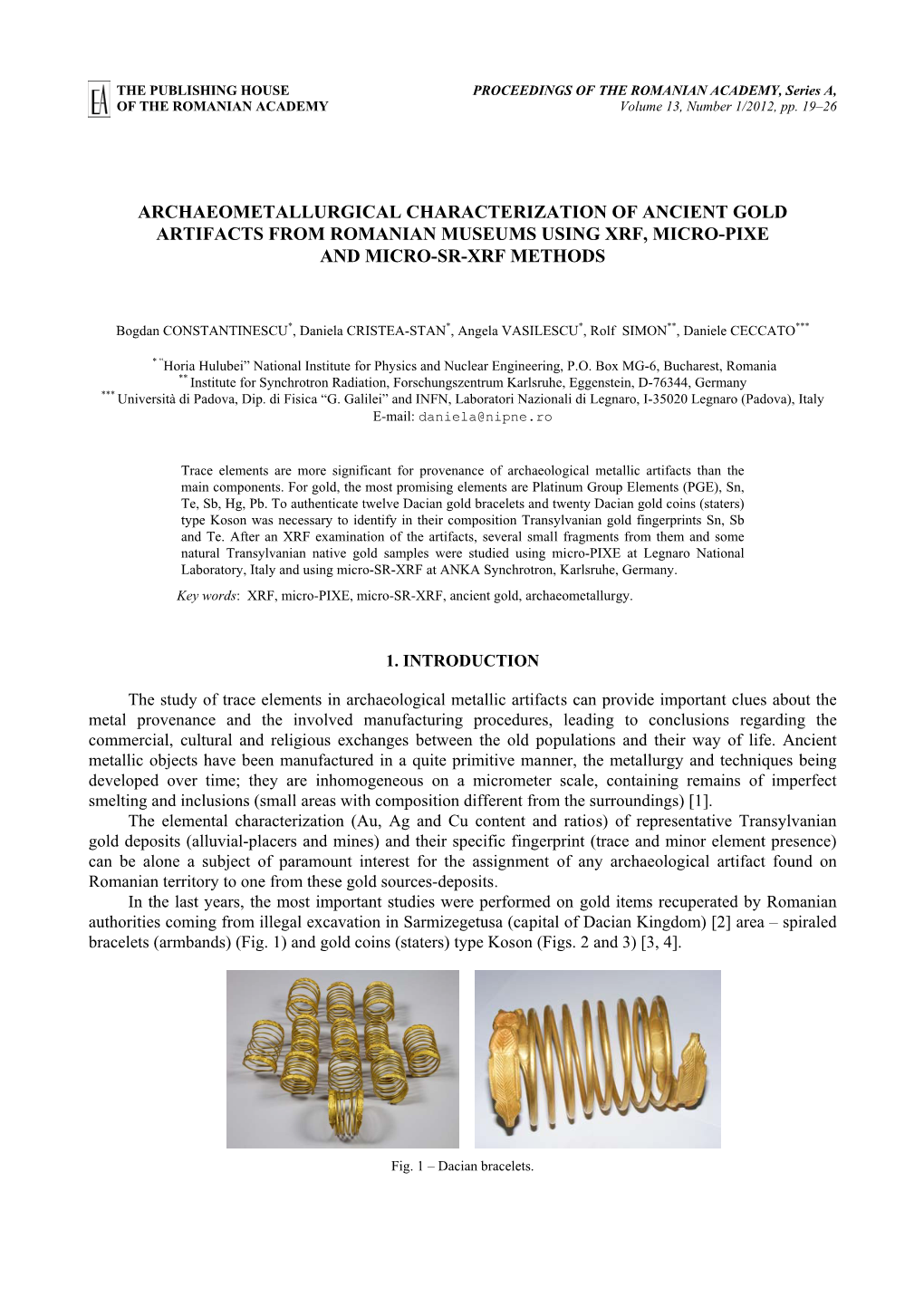 Archaeometallurgical Characterization of Ancient Gold Artifacts from Romanian Museums Using Xrf, Micro-Pixe and Micro-Sr-Xrf Methods