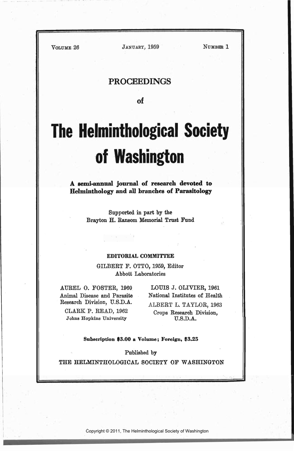 Proceedings of the Helminthological Society of Washington 26(1) 1959