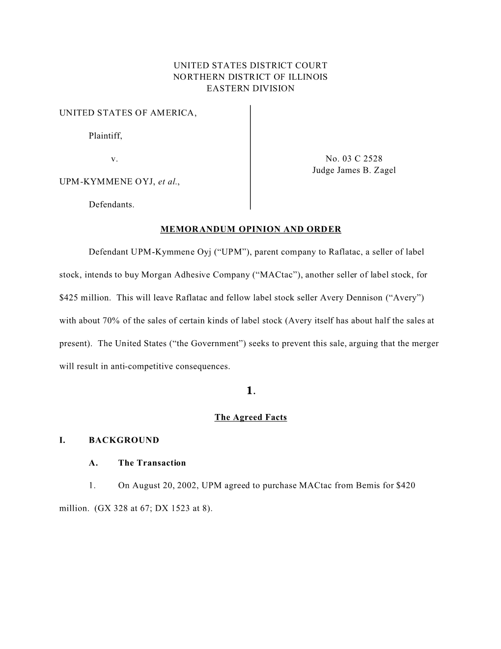 [Redacted] Memorandum Opinion and Order : U.S. V. UPM-Kymmene Oyj, Et