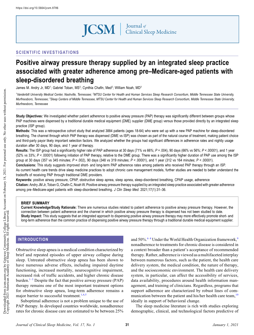 Positive Airway Pressure Therapy Supplied by an Integrated Sleep