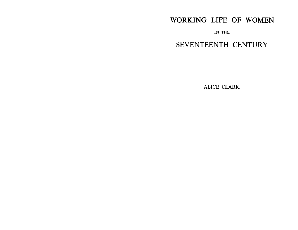 Working Life of Women Seventeenth Century