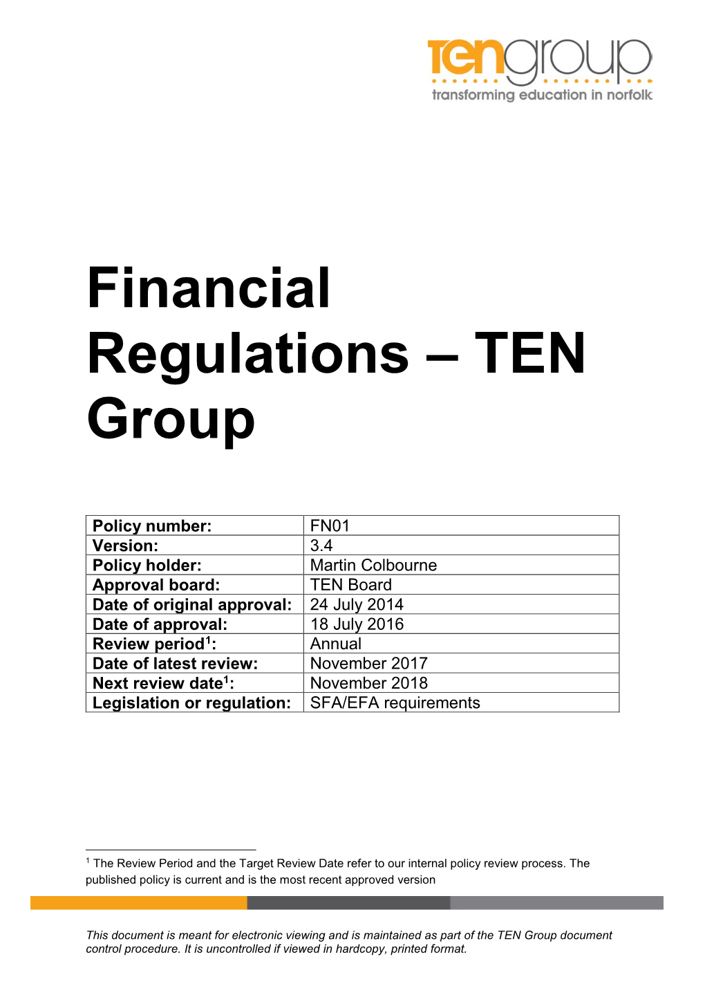 Financial Regulations – TEN Group