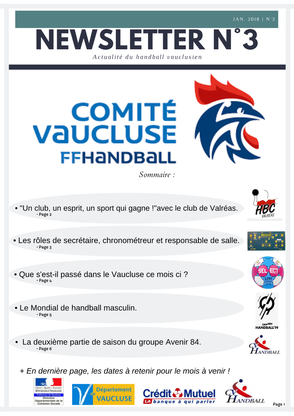 NEWSLETTER N°3 Actualité Du Handball Vauclusien