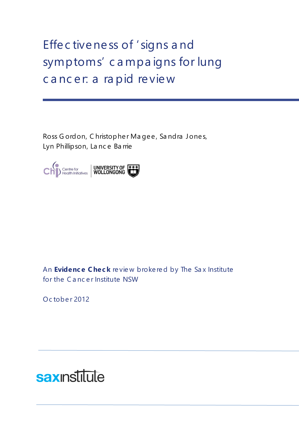'Signs and Symptoms' Campaigns for Lung Cancer: a Rapid Review