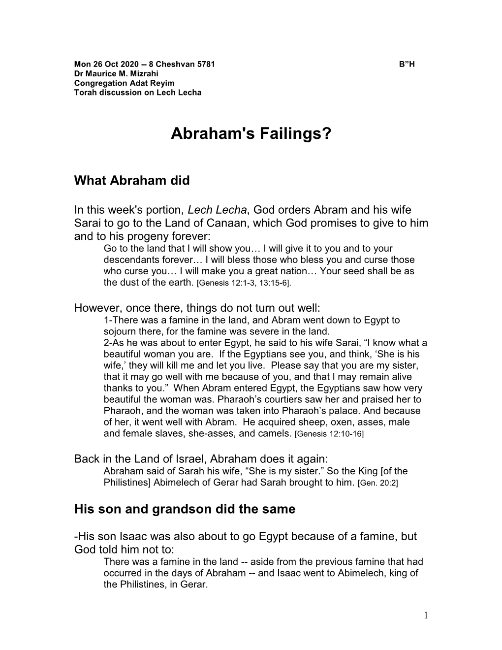 Abraham's Failings?