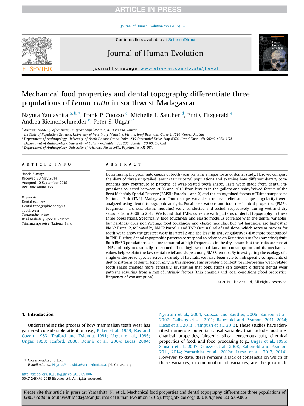 Mechanical Food Properties and Dental Topography Differentiate Three Populations of Lemur Catta in Southwest Madagascar