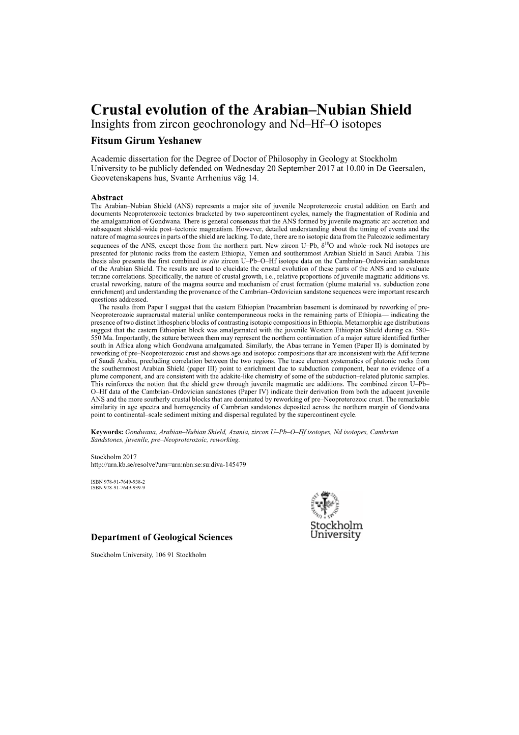 Crustal Evolution of the Arabian–Nubian Shield