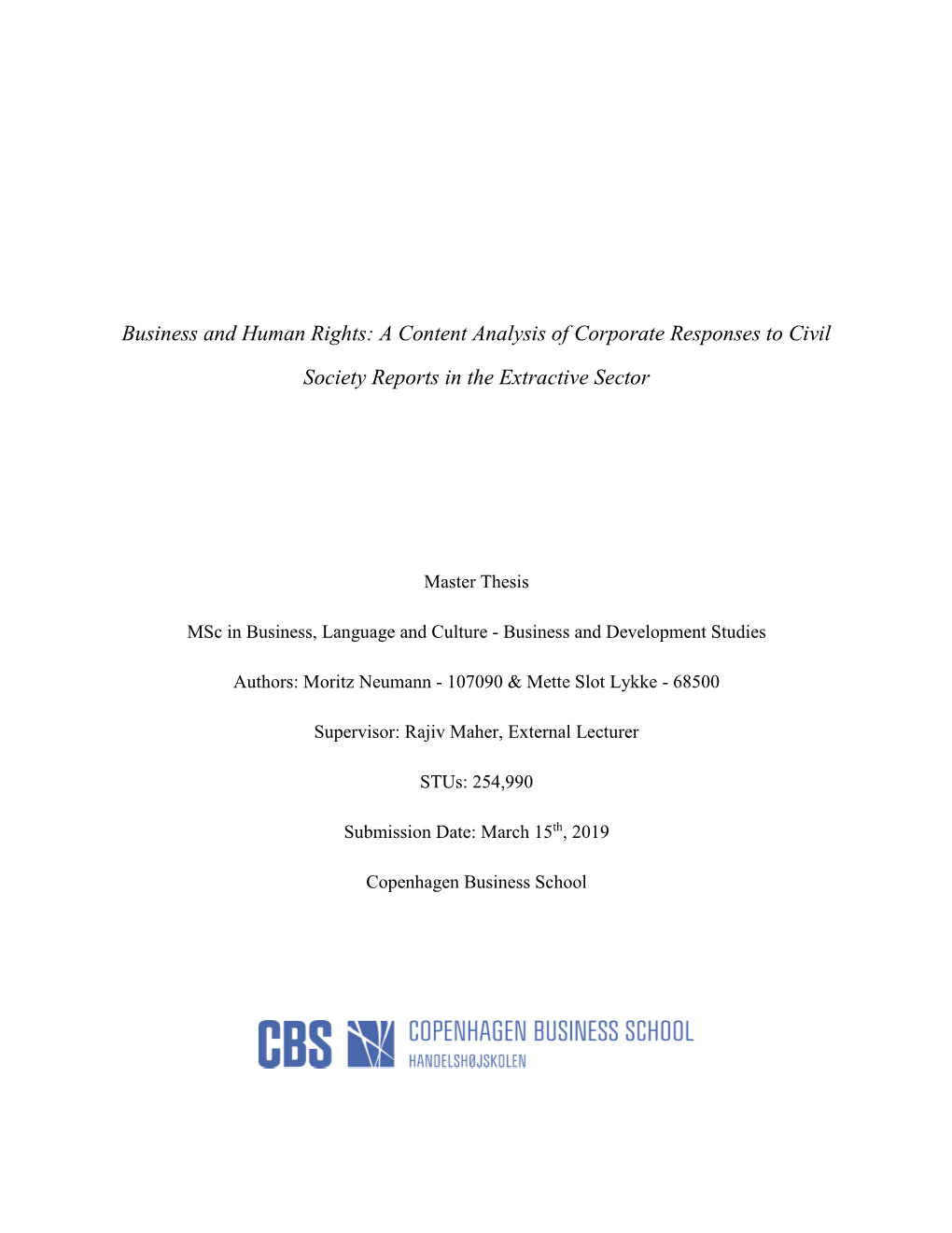 Business and Human Rights: a Content Analysis of Corporate Responses to Civil Society Reports in the Extractive Sector