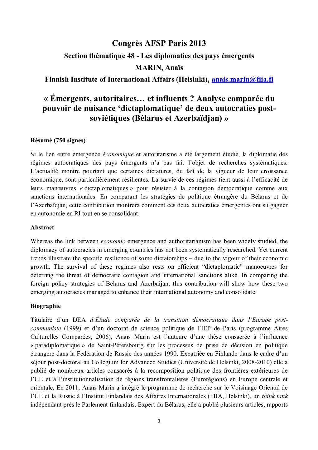 Émergents, Autoritaires… Et Influents ? Analyse Comparée Du Pouvoir De Nuisance ‘Dictaplomatique’ De Deux Autocraties Post- Soviétiques (Bélarus Et Azerbaïdjan) »