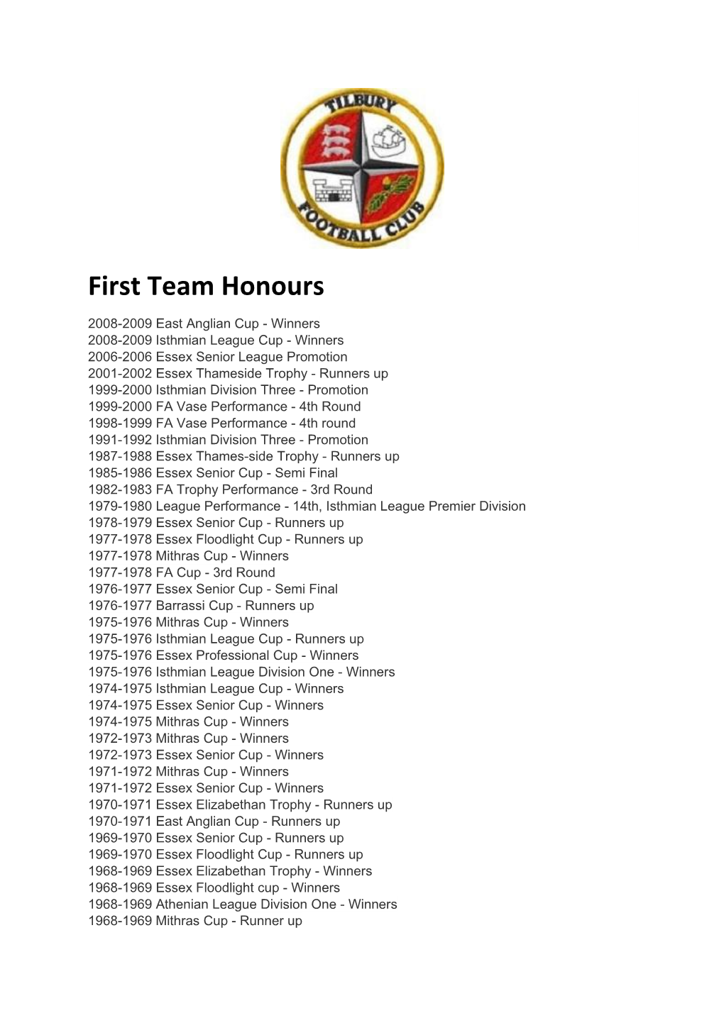 First Team Honours