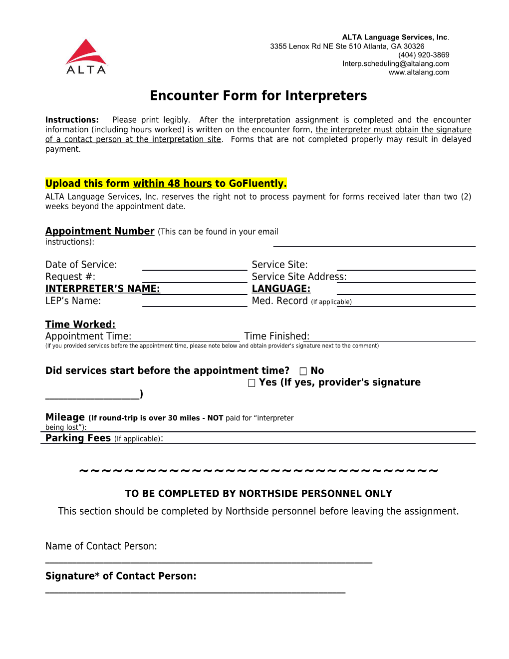 Encounter Form for Interpreters