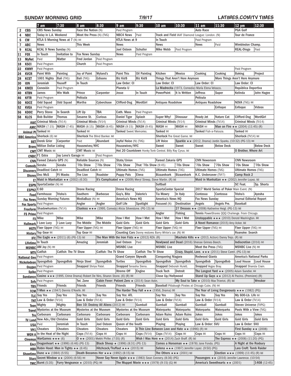 Sunday Morning Grid 7/9/17 Latimes.Com/Tv Times