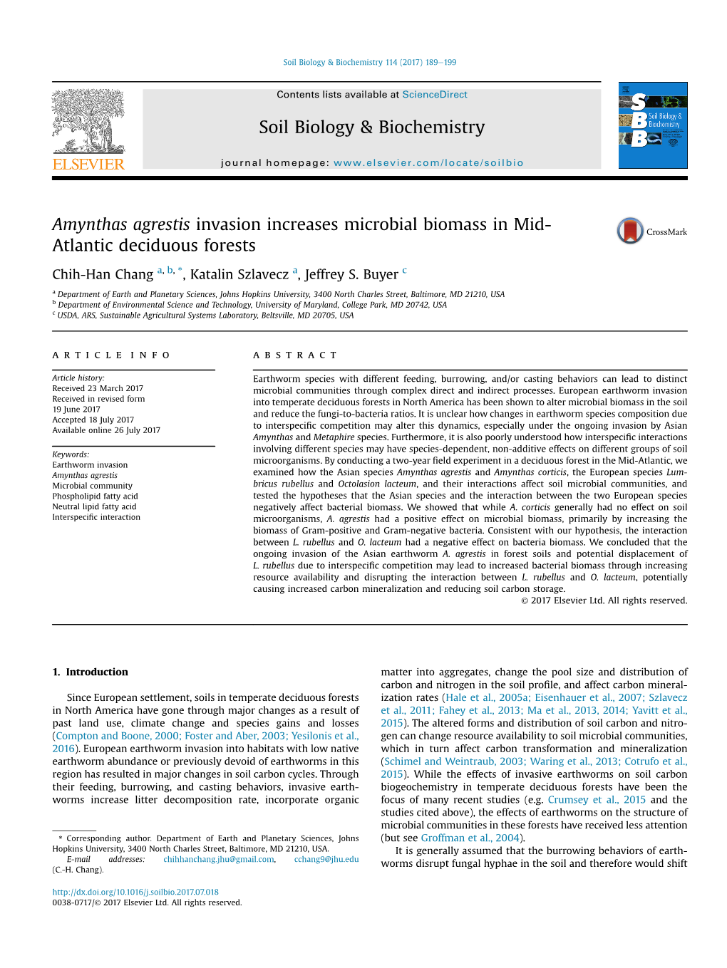 Amynthas Agrestis Invasion Increases Microbial Biomass in Mid-Atlantic