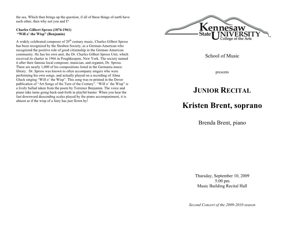 Junior Recital: Kristen Brent, Soprano