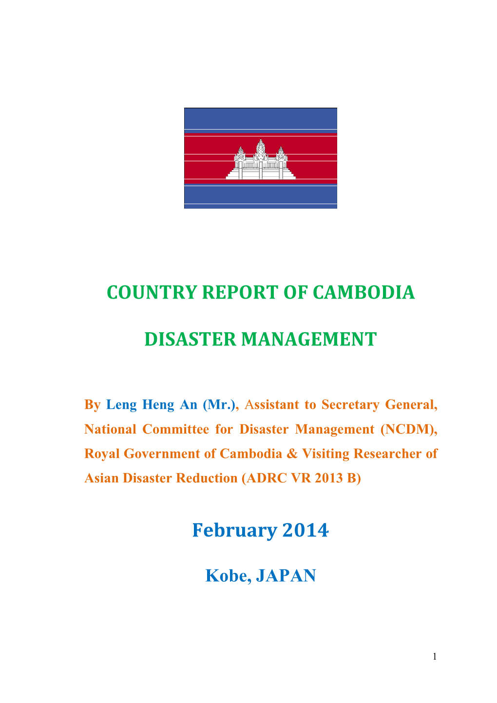 Country Report of Cambodia Disaster Management