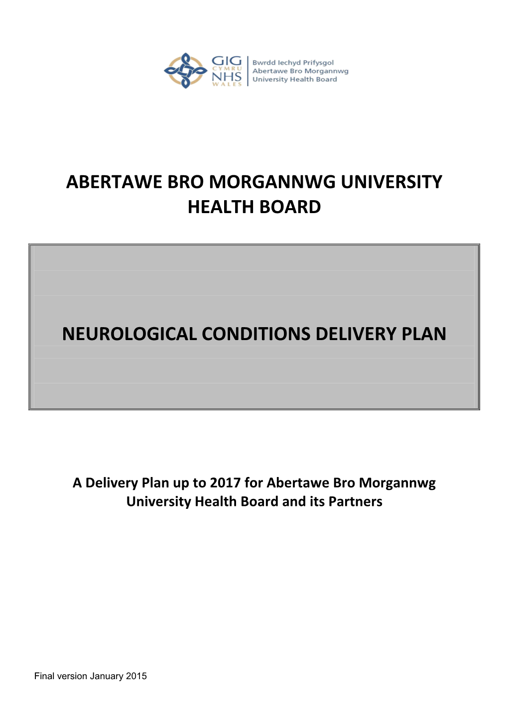 Abertawe Bro Morgannwg University Health Board Neurological Conditions Delivery Plan