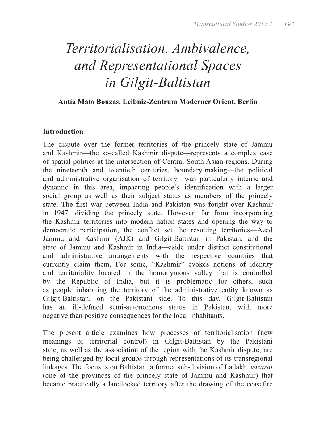 Territorialisation, Ambivalence, and Representational Spaces in Gilgit-Baltistan